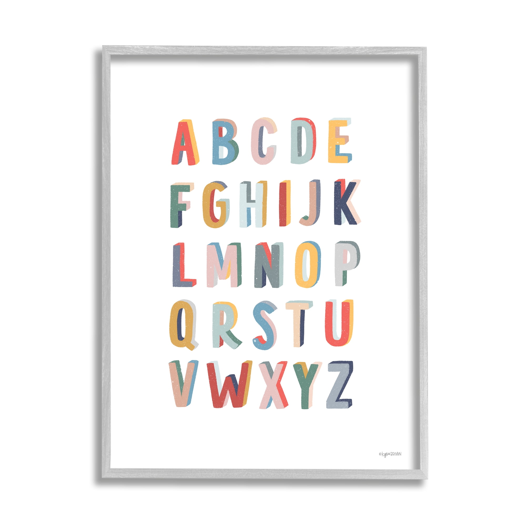 Stupell Industries Simple Alphabet Block Letters Symbols Design Graphic Art Gray Framed Art Print Wall Art, 16x20, by Kyra Brown