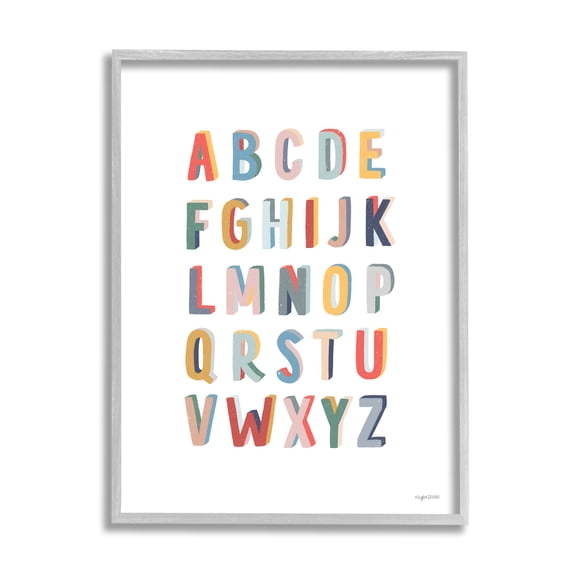 Stupell Industries Simple Alphabet Block Letters Symbols Design Graphic Art Gray Framed Art Print Wall Art, 16x20, by Kyra Brown