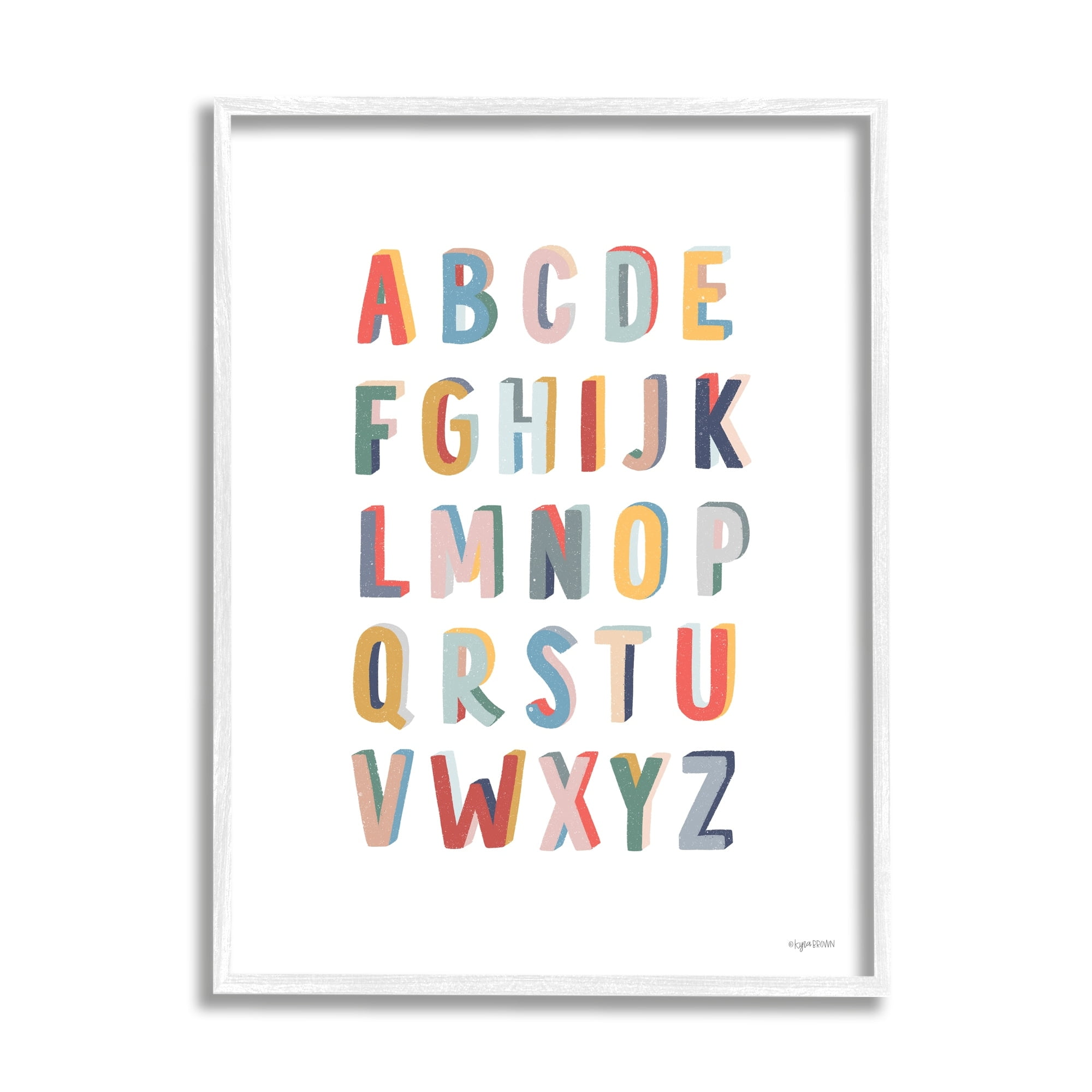 Stupell Industries Simple Alphabet Block Letters Symbols Design Graphic Art White Framed Art Print Wall Art, 11x14, by Kyra Brown