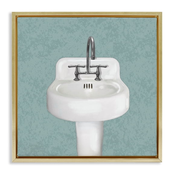 Stupell Industries Simple Bathroom Sink Gold Framed Floater Canvas Wall Art design by Matthew Piotrowicz, 18 x 18