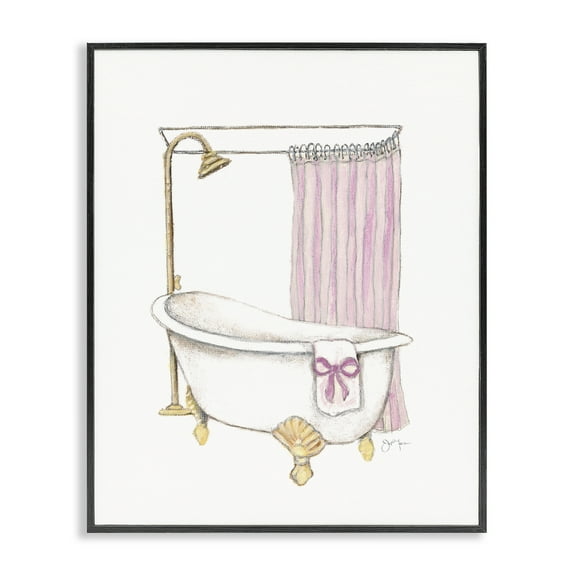 Stupell Industries Simple Bathtub with Bow Fashion Painting Black Framed Art Print Wall Art, 11 x 14