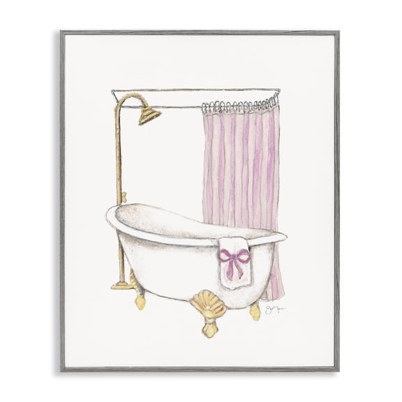 Stupell Industries Simple Bathtub with Bow Fashion Painting Gray Framed Art Print Wall Art, 16 x 20