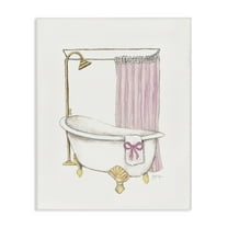 Stupell Industries Simple Bathtub with Bow Fashion Painting Wrapped Canvas Canvas Art Print Wall Art, 16 x 20