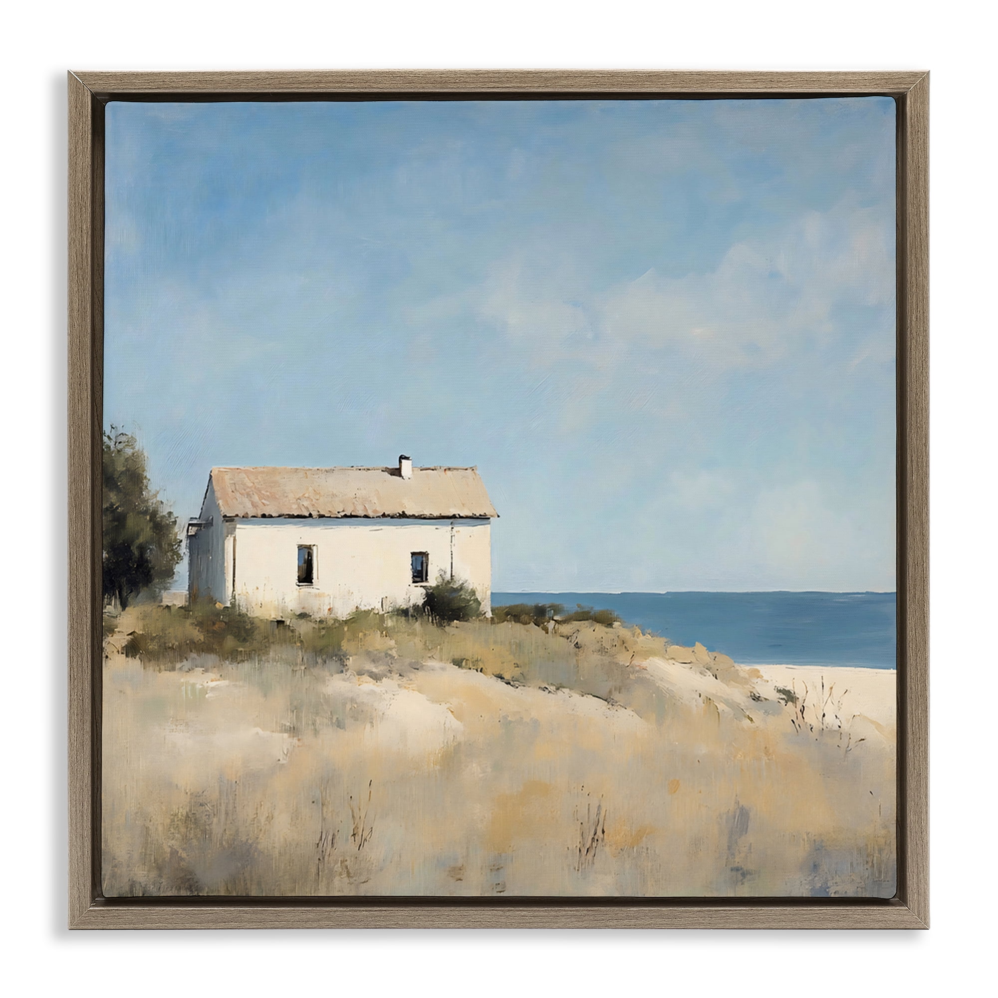 Stupell Industries Simple Beach House on Dunes Brown Framed Floater Canvas Wall Art, design by Creative Studio