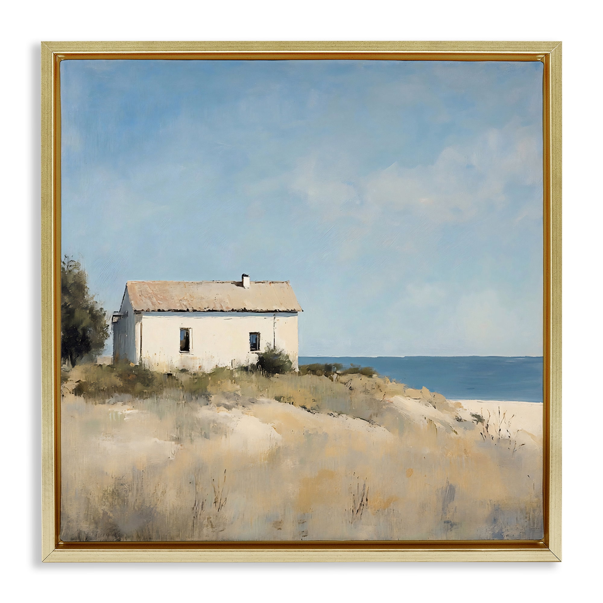 Stupell Industries Simple Beach House on Dunes Gold Framed Floater Canvas Wall Art, design by Creative Studio
