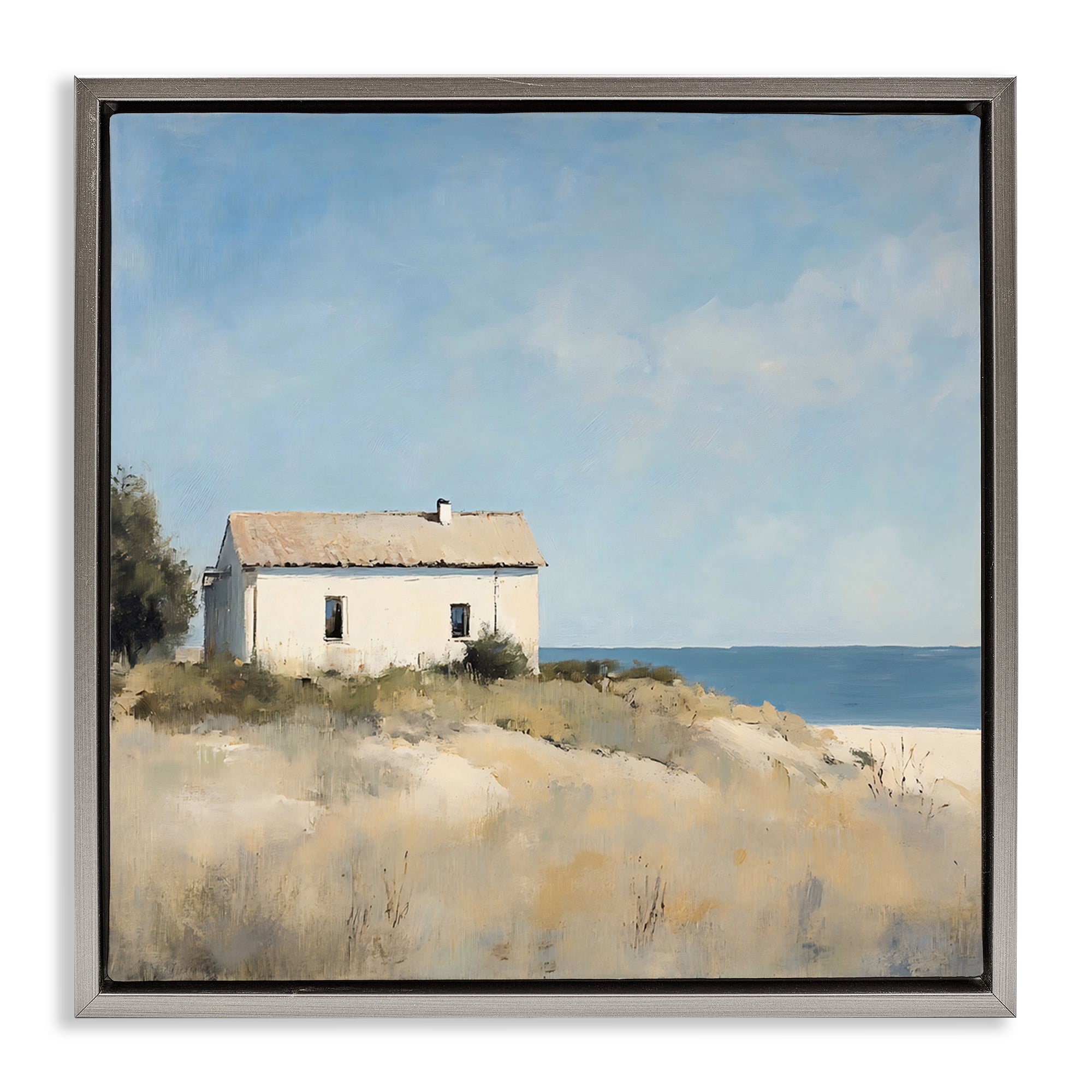 Stupell Industries Simple Beach House on Dunes Gray Framed Floater Canvas Wall Art, design by Creative Studio