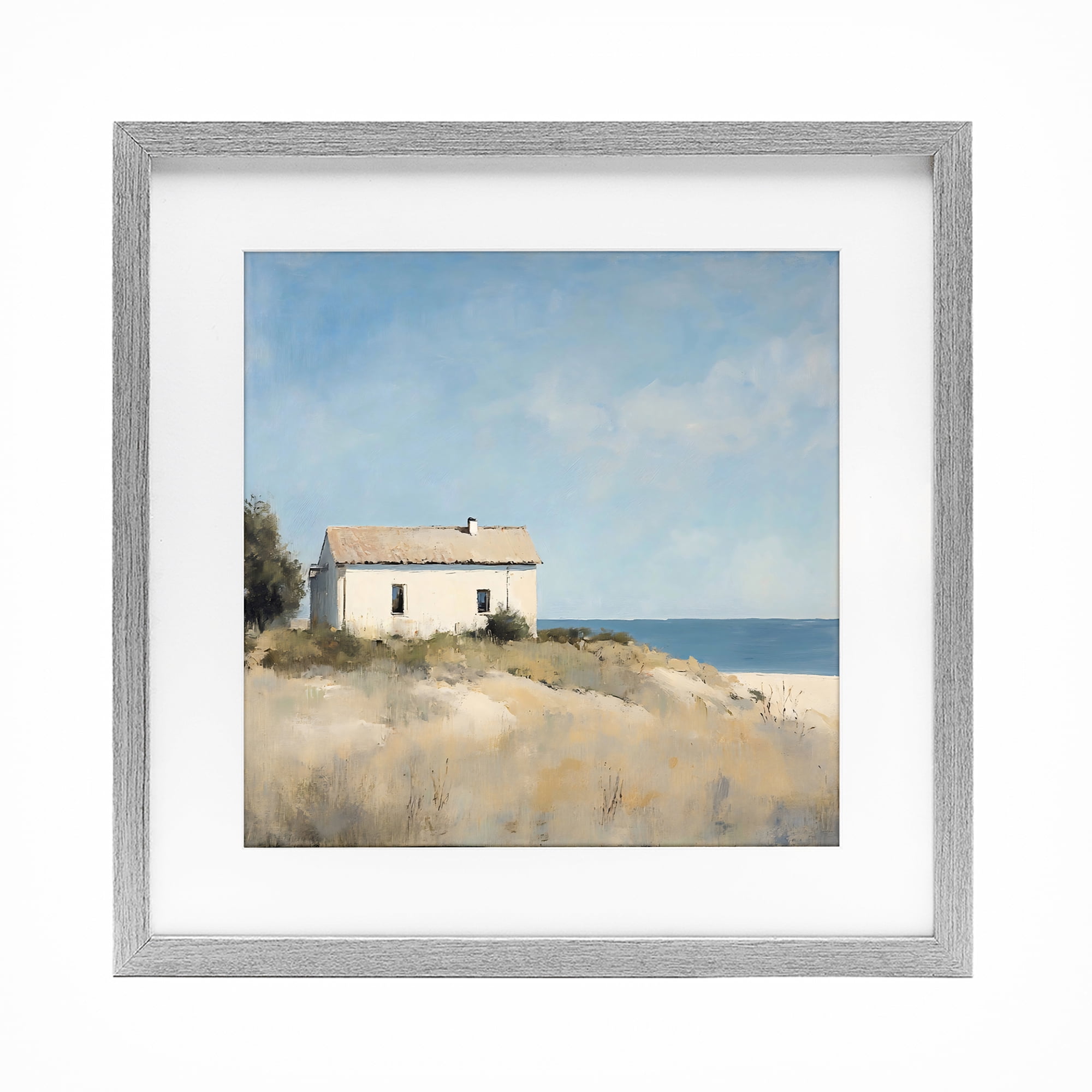 Stupell Industries Simple Beach House on Dunes Gray Framed Print Under Glass, design by Creative Studio