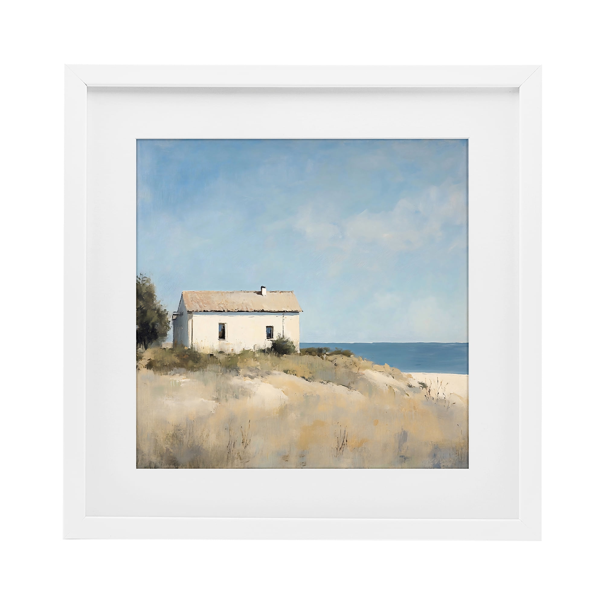 Stupell Industries Simple Beach House on Dunes White Framed Print Under Glass, design by Creative Studio