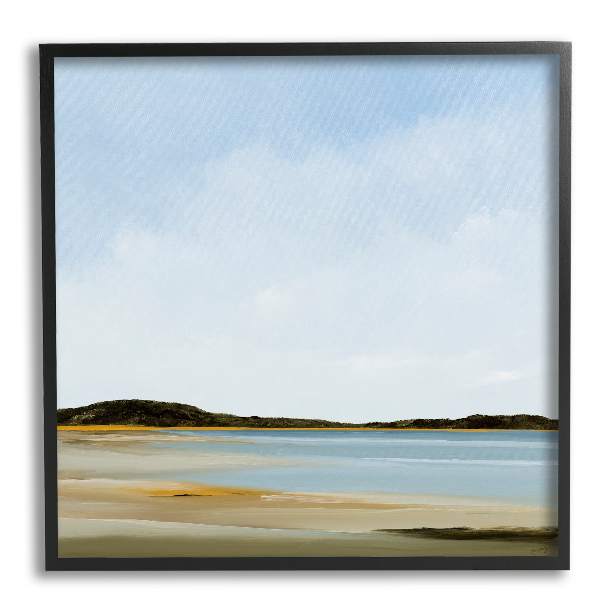 Stupell Industries Simple Beach Landscape Landscape Painting Black Framed Art Print Wall Art, 12 x 12