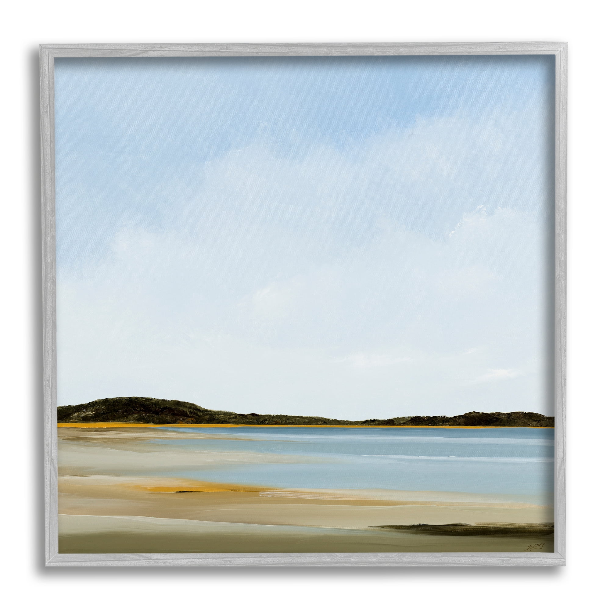 Stupell Industries Simple Beach Landscape Landscape Painting Gray Framed Art Print Wall Art, 17 x 17