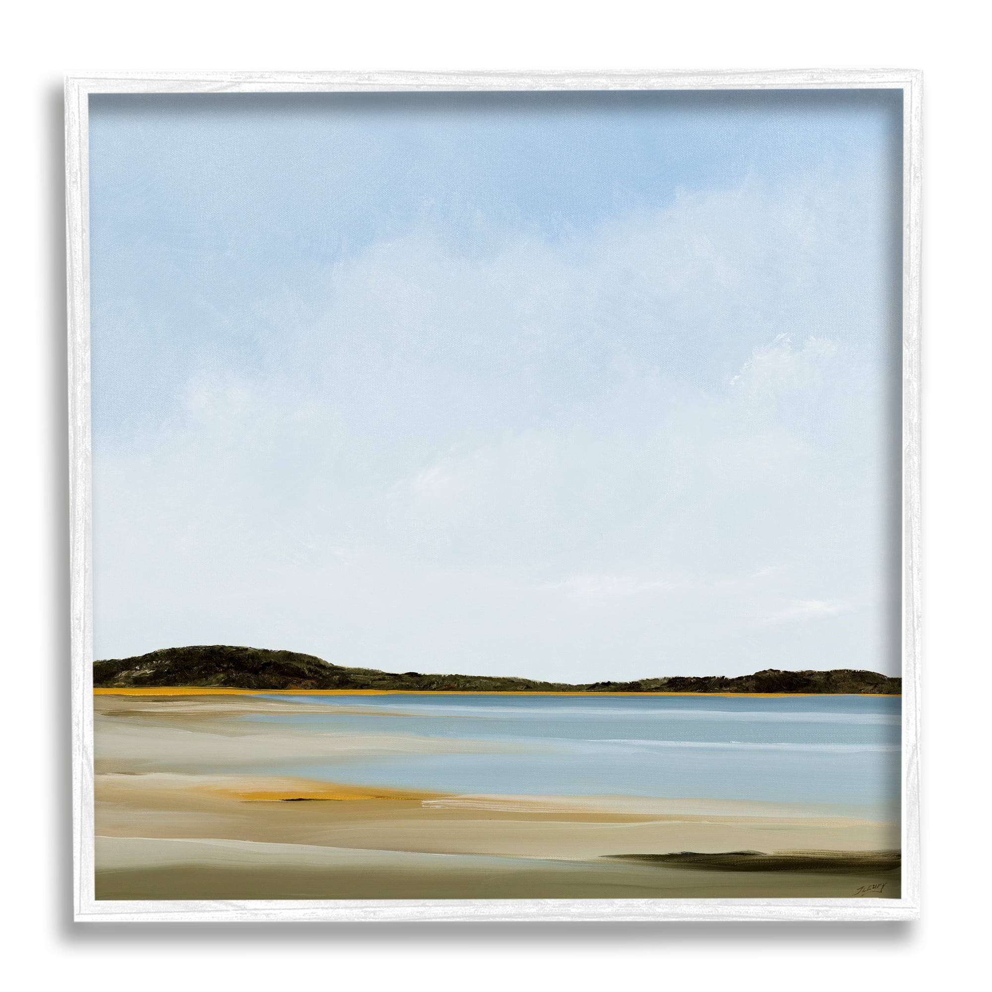 Stupell Industries Simple Beach Landscape Landscape Painting White Framed Art Print Wall Art, 12 x 12