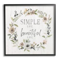 Stupell Industries Simple Beautiful Life Uplifting Flower Blossoms Phrase Graphic Art Black Framed Art Print Wall Art, Design by Nan