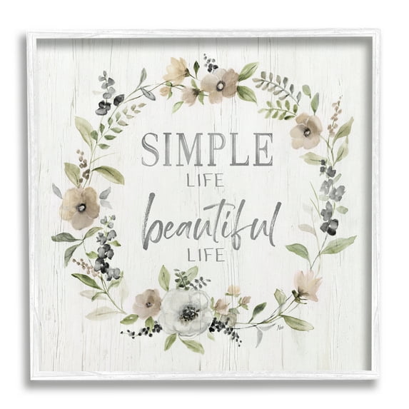 Stupell Industries Simple Beautiful Life Uplifting Flower Blossoms Phrase Graphic Art White Framed Art Print Wall Art, Design by Nan
