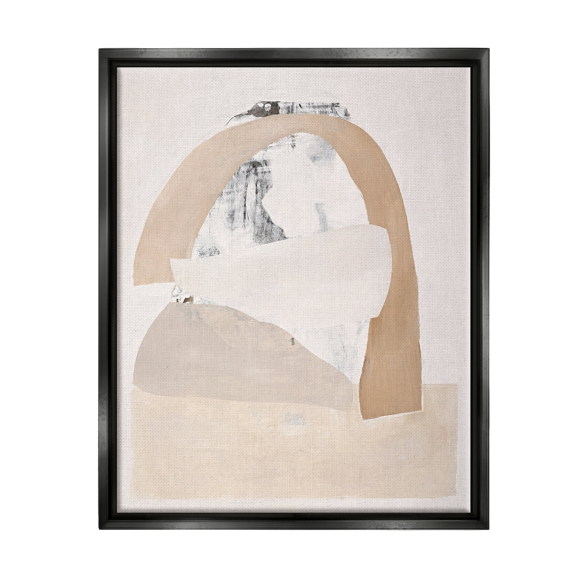 Stupell Industries Simple Beige Abstract Abstract Painting Black Floater Framed Canvas Art Print Wall Art, 25 x 31