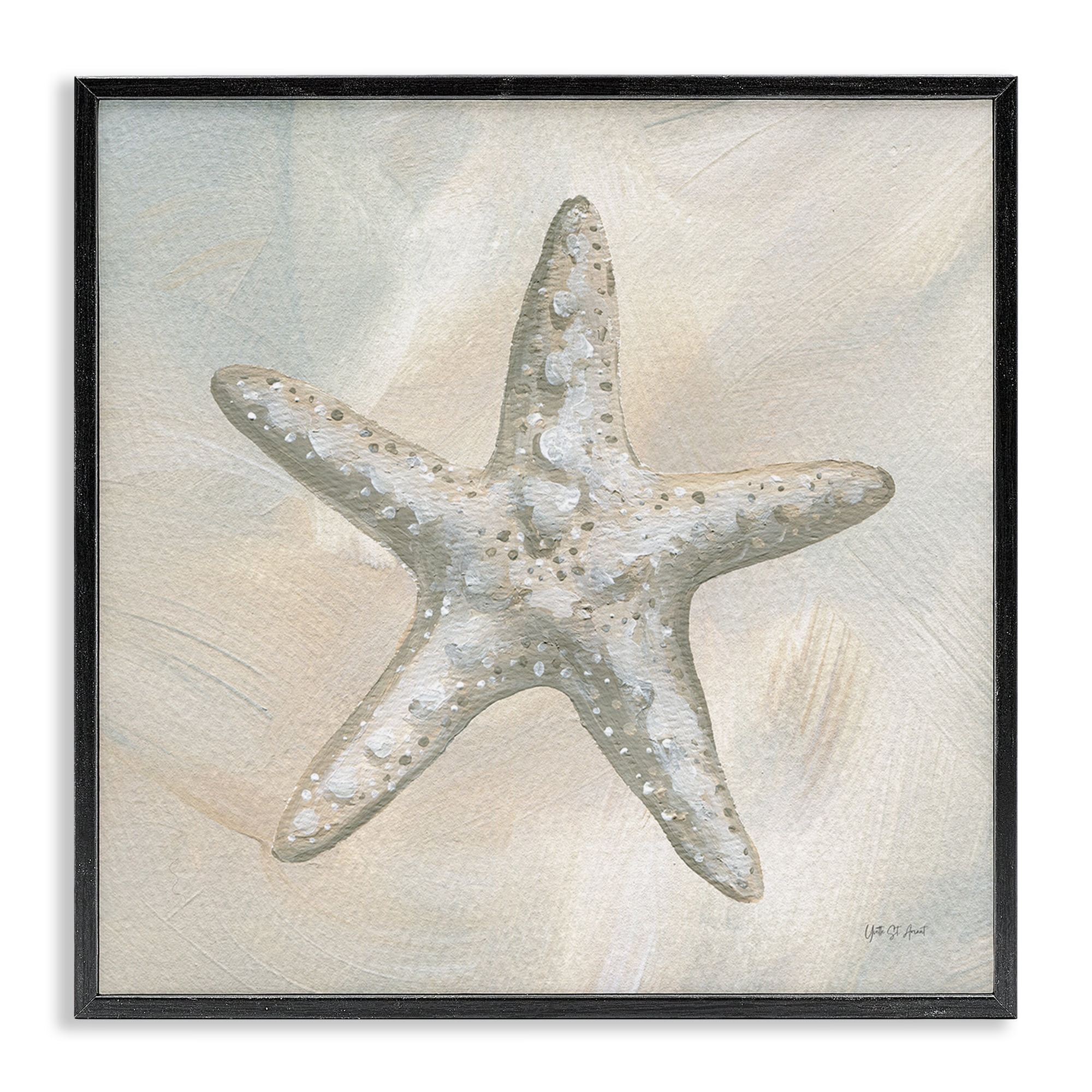 Stupell Industries Simple Beige Starfish Coastal Painting Black Framed Art Print Wall Art, 17 x 17