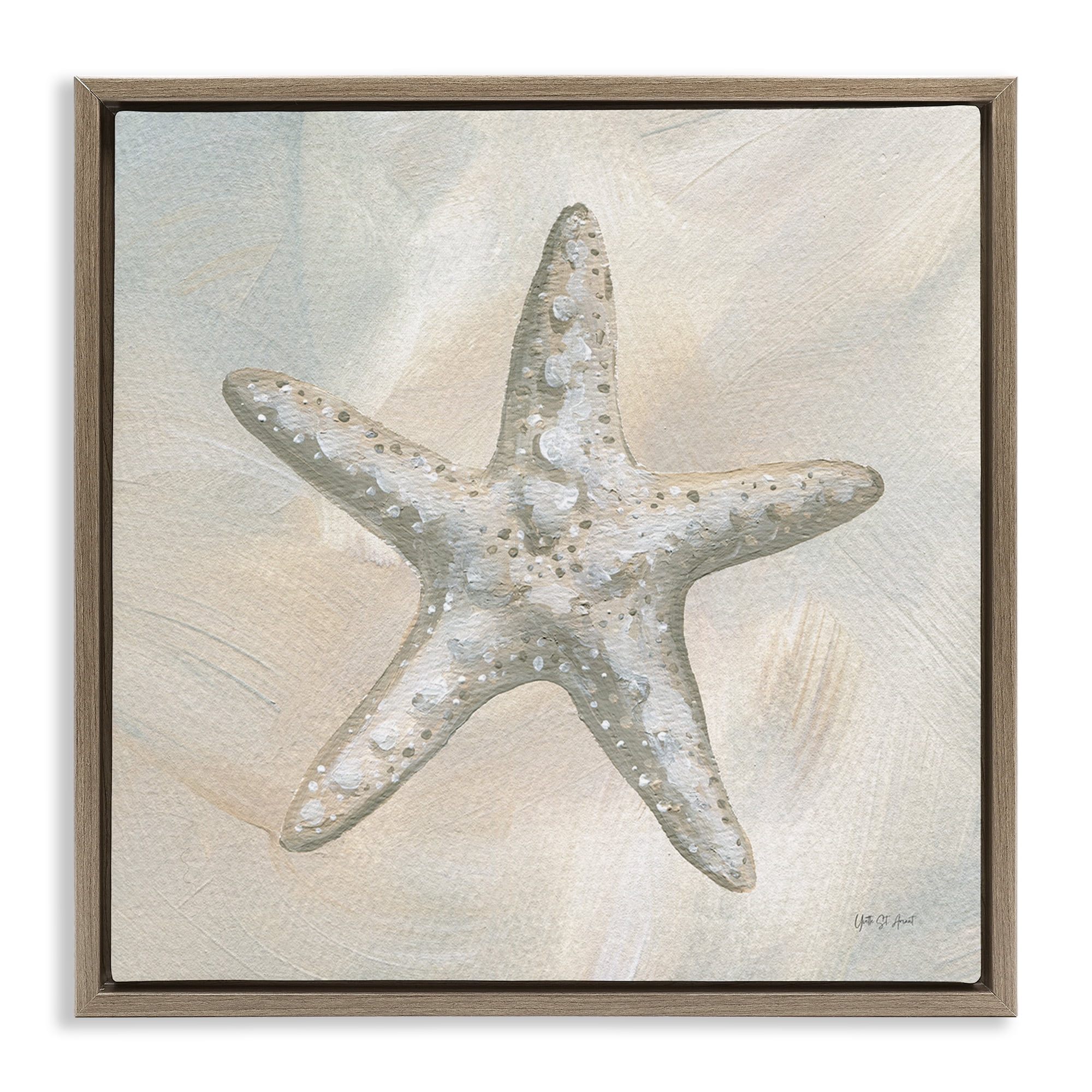 Stupell Industries Simple Beige Starfish Coastal Painting Brown Floater Framed Canvas Art Print Wall Art, 25 x 25