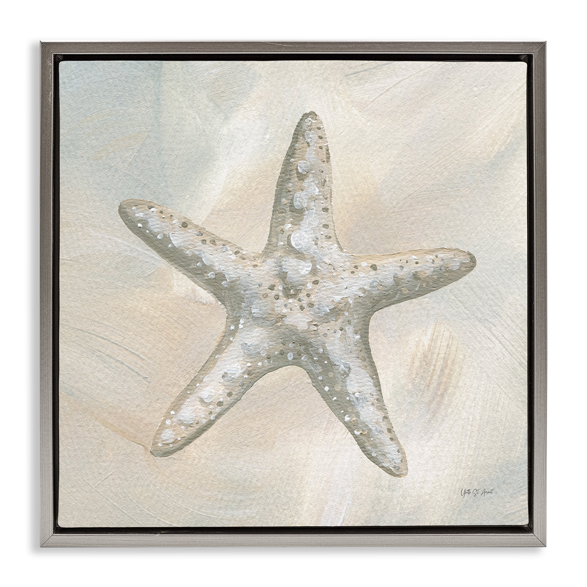 Stupell Industries Simple Beige Starfish Coastal Painting Gray Floater Framed Canvas Art Print Wall Art, 25 x 25