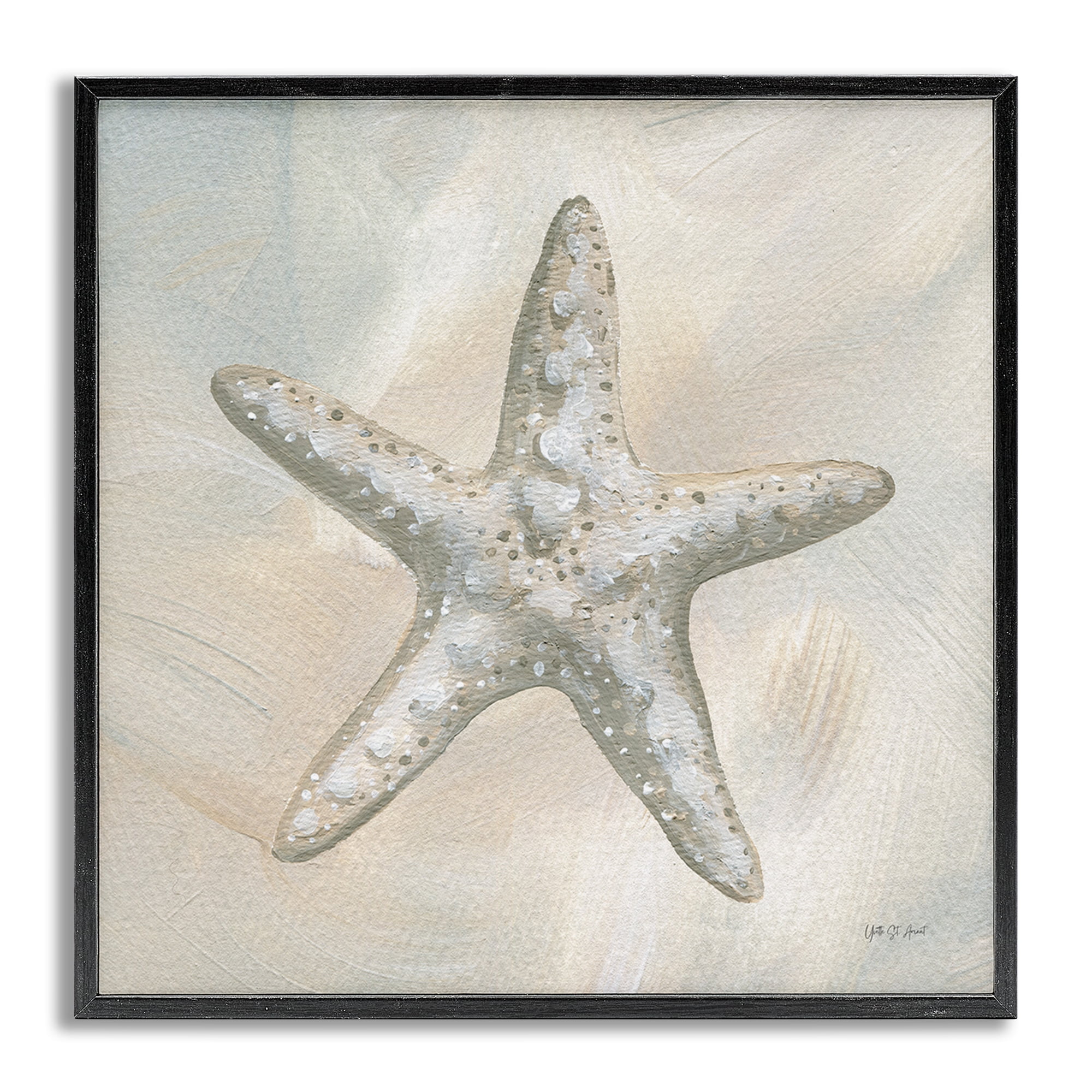 Stupell Industries Simple Beige Starfish Coastal Painting Gray Framed Art Print Wall Art, 12 x 12