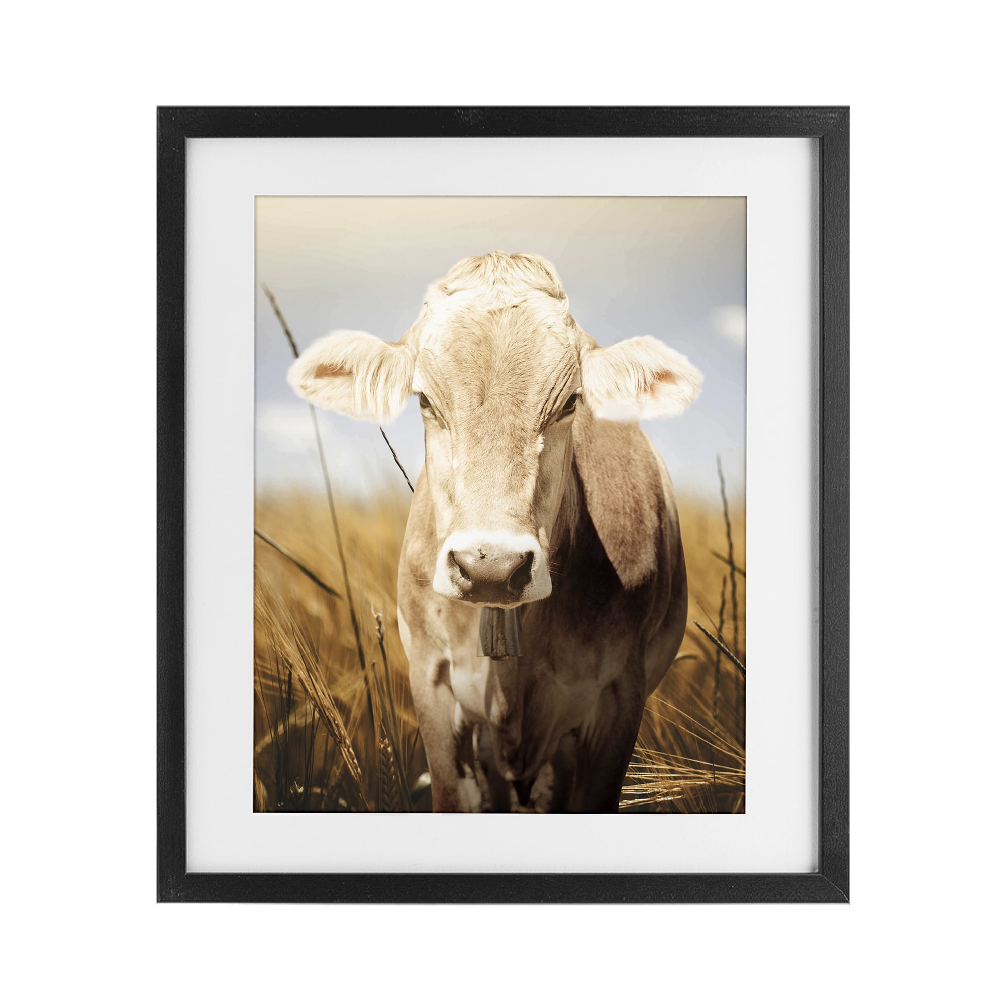 Stupell Industries Simple Belle Cow Portrait Black Framed Print Under Glass, design by Marcus Prime