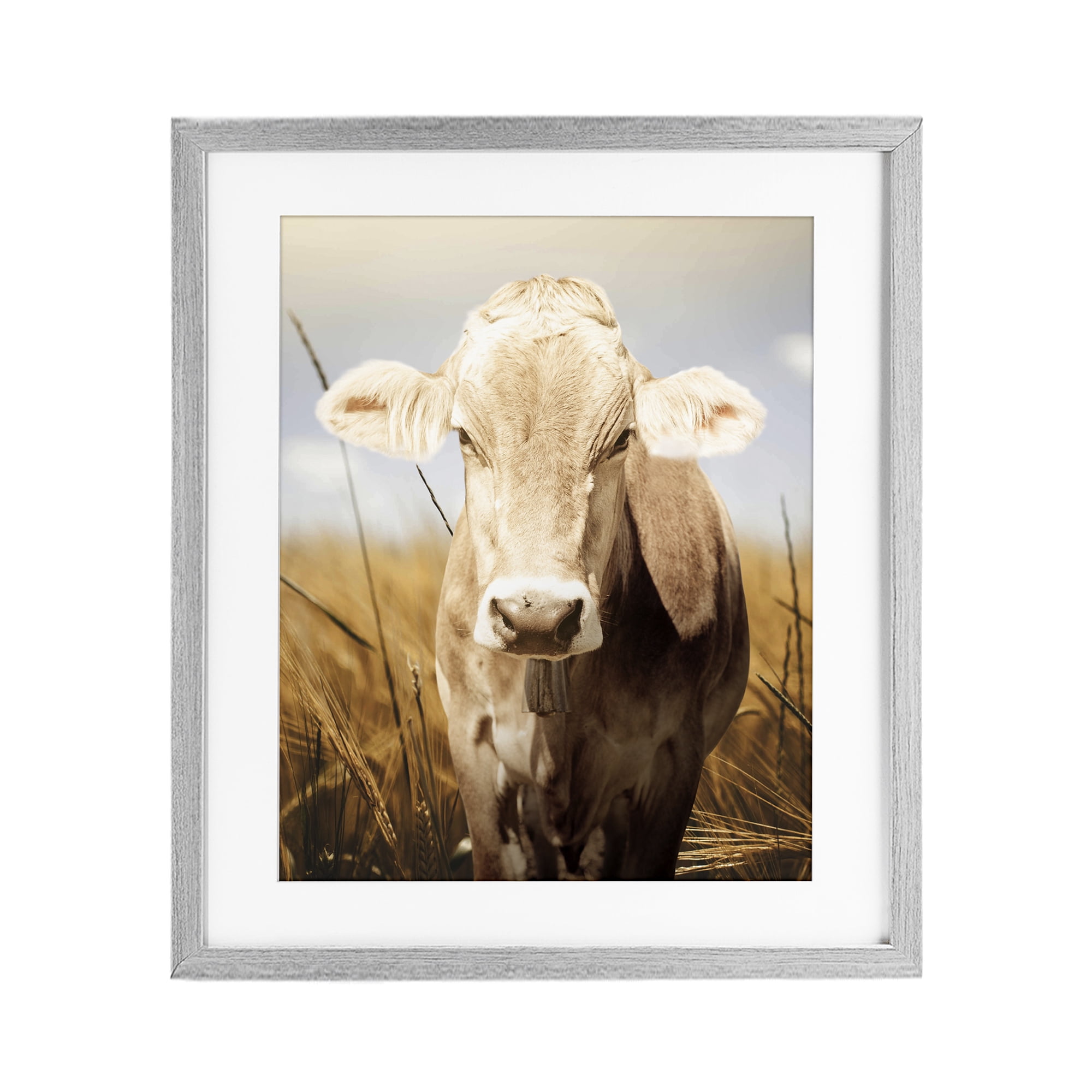 Stupell Industries Simple Belle Cow Portrait Gray Framed Print Under Glass, design by Marcus Prime