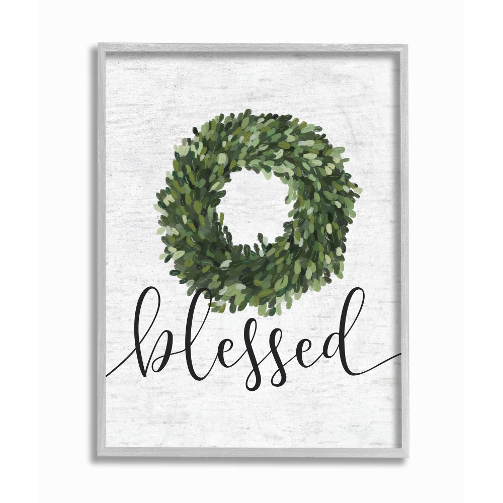 Stupell Industries Simple Blessed Text with Greenery Wreath Design Designed by Lettered and Lined