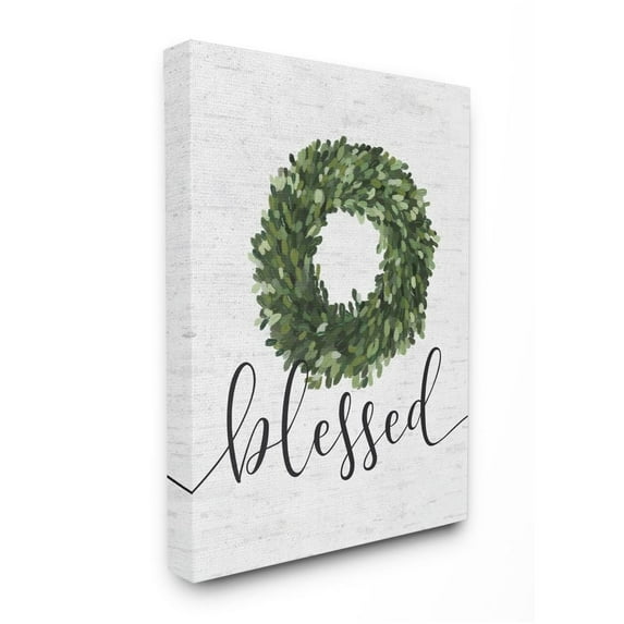 Stupell Industries Simple Blessed Text with Greenery Wreath Design Designed by Lettered and Lined
