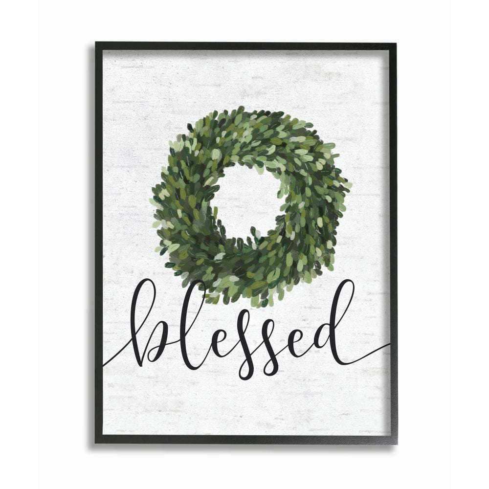 Stupell Industries Simple Blessed Text with Greenery Wreath Design Designed by Lettered and Lined
