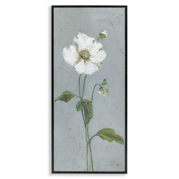 Stupell Industries Simple Bloom on Blue Floral Painting Black Framed Art Print Wall Art, 10 x 24