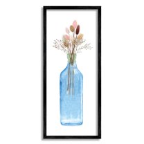 Stupell Industries Simple Blue Flower Vase Botanical Arrangement Design Paintings Black Framed Art Print Wall Art, 10x24, by Susan Jill