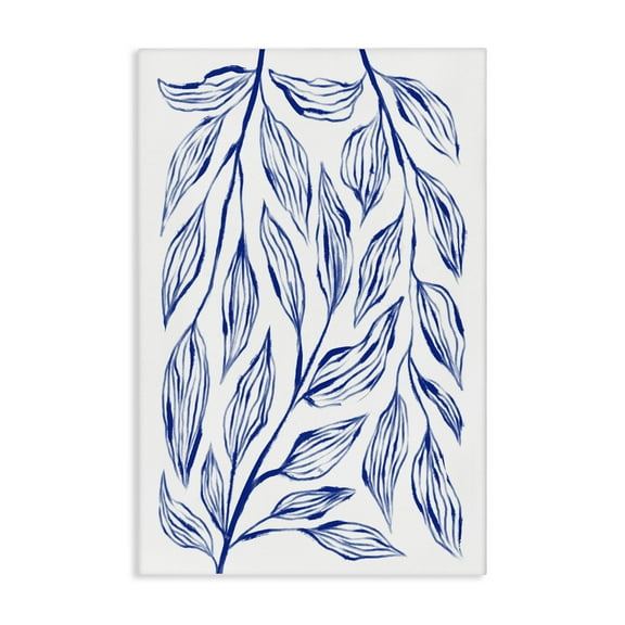 Stupell Industries Simple Blue Leaves on White Floral Painting Wrapped Canvas Canvas Art Print Wall Art, 16 x 24