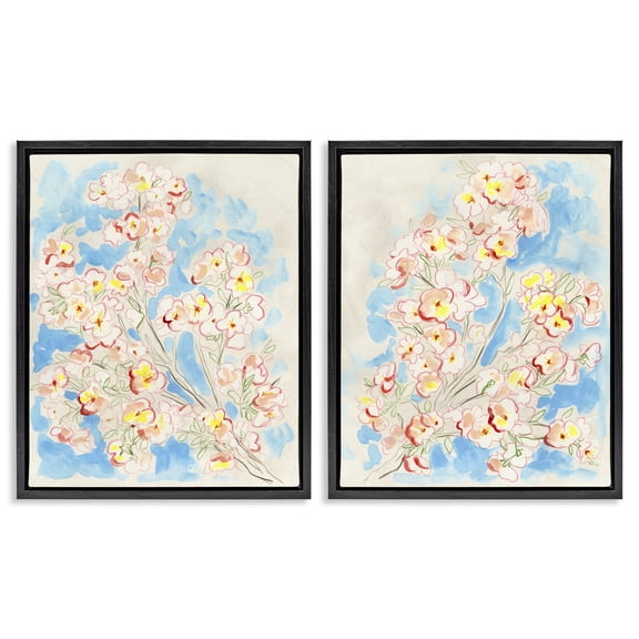 Stupell Industries Simple Branches Sketches Floral Painting Black Floater Framed Canvas Art Print Wall Art, 25 x 31, Set of 2
