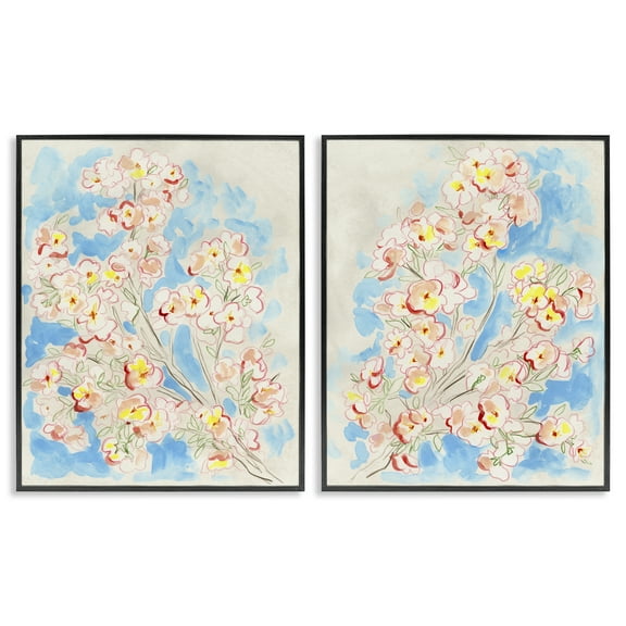 Stupell Industries Simple Branches Sketches Floral Painting Black Framed Art Print Wall Art, 11 x 14, Set of 2