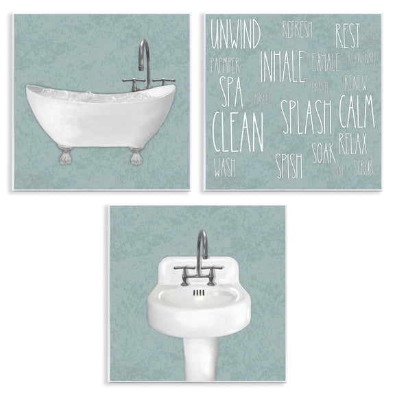 Stupell Industries Simple Bubble Bath Typography 3 Piece Wall Plaque Art Set design by Matthew Piotrowicz, 12 x 12