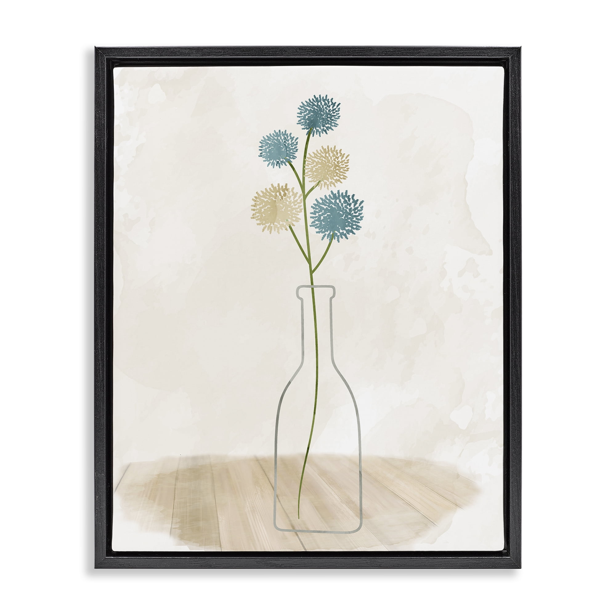 Stupell Industries Simple Bud Vase Botanical & Floral Painting Black Floater Framed Art Print Wall Art, 17 x 21
