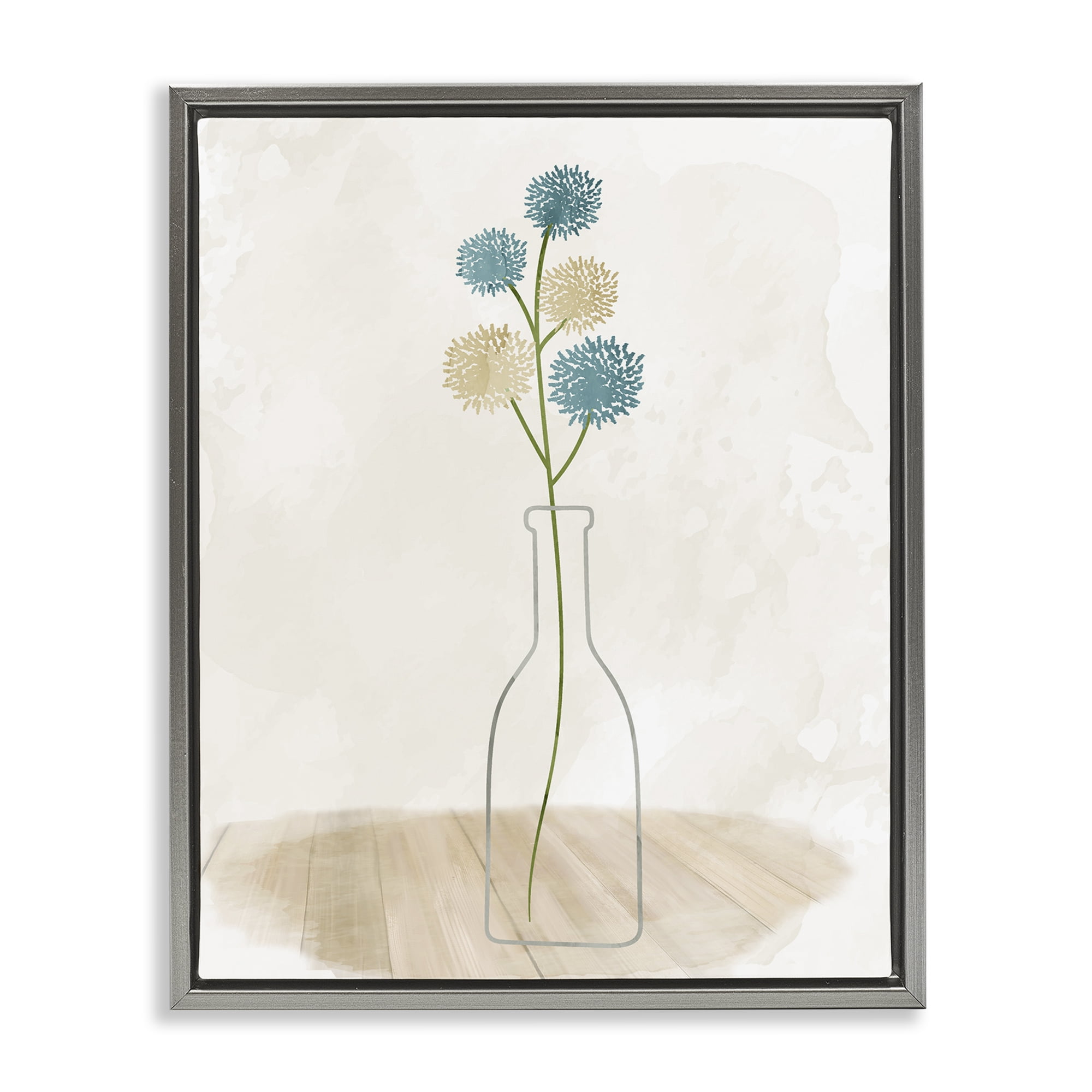 Stupell Industries Simple Bud Vase Botanical & Floral Painting Gray Floater Framed Art Print Wall Art, 17 x 21