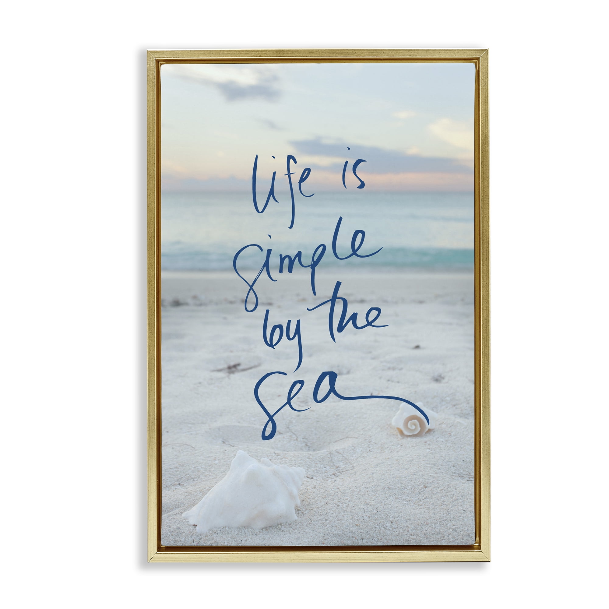 Stupell Industries Simple By The Sea Coastal Painting Gold Floater Framed Canvas Art Print Wall Art, 21 x 31
