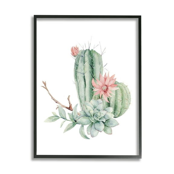 Stupell Industries Simple Cactus Flower Succulent Botanicals Arrangement Paintings Black Framed Art Print Wall Art, 11x14, by Mela Fay