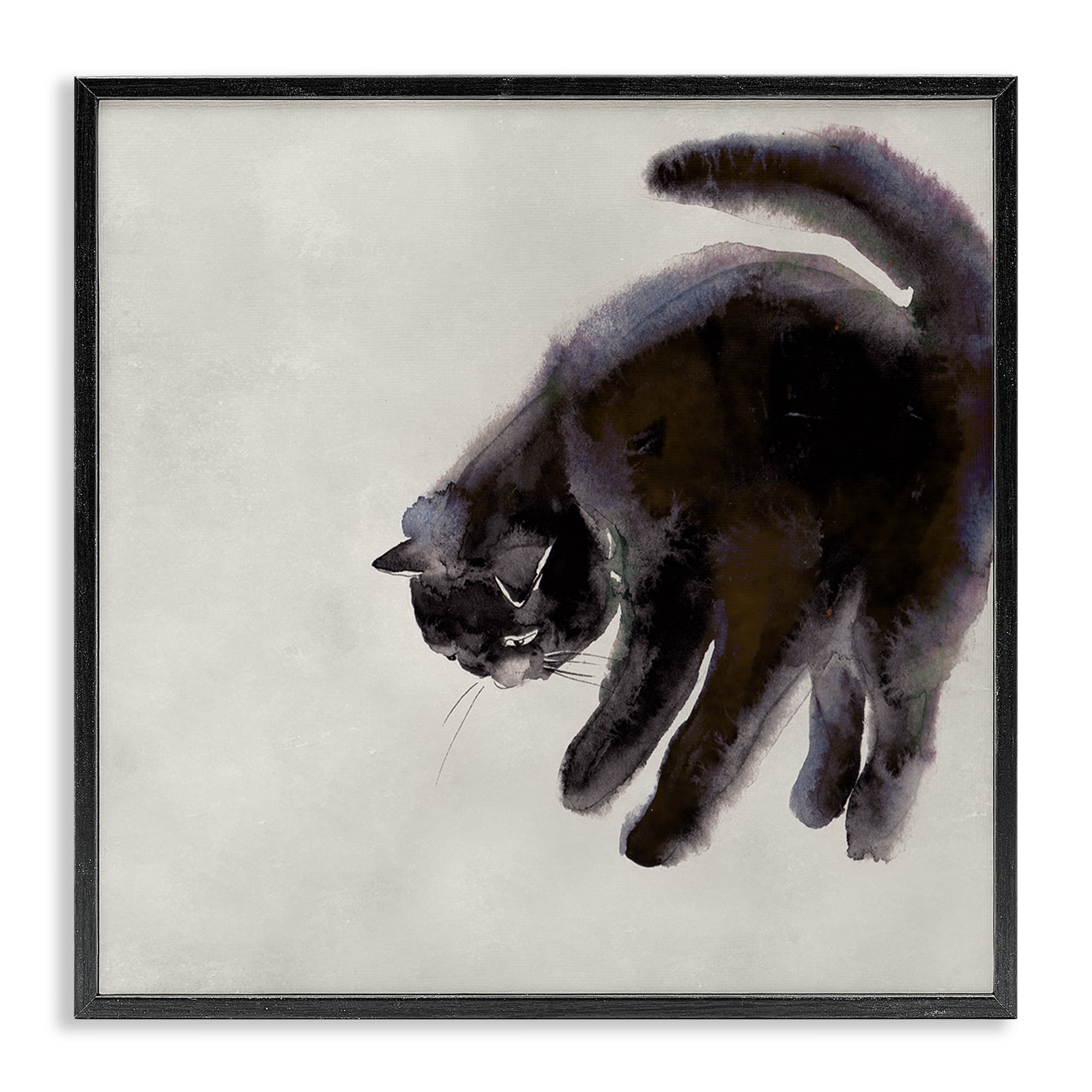 Stupell Industries Simple Cat Watercolor Animals Painting Black Framed Art Print Wall Art, 12 x 12