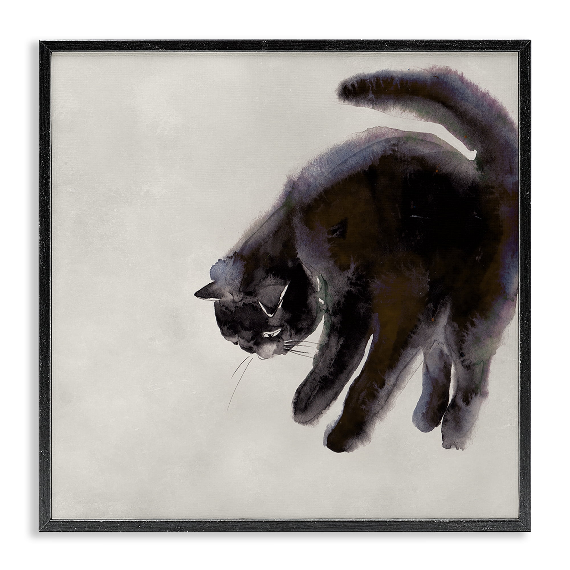 Stupell Industries Simple Cat Watercolor Animals Painting Black Framed Art Print Wall Art, 17 x 17