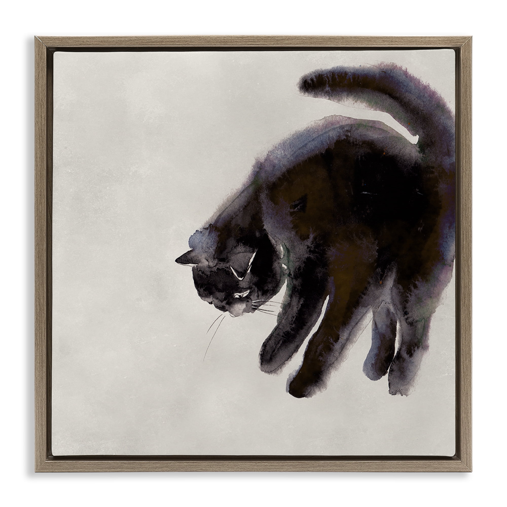Stupell Industries Simple Cat Watercolor Animals Painting Brown Floater Framed Canvas Art Print Wall Art, 18 x 18