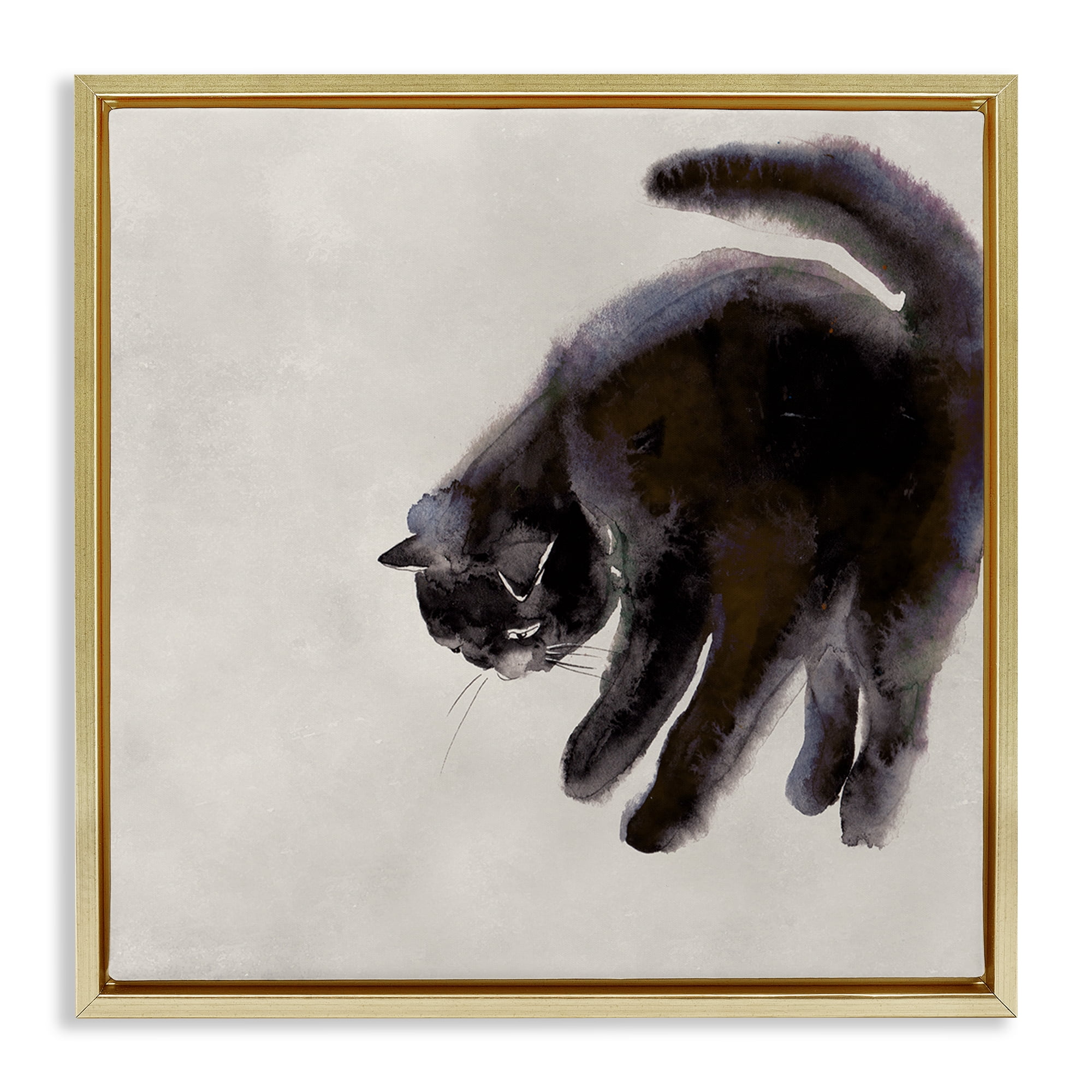 Stupell Industries Simple Cat Watercolor Animals Painting Gold Floater Framed Canvas Art Print Wall Art, 25 x 25