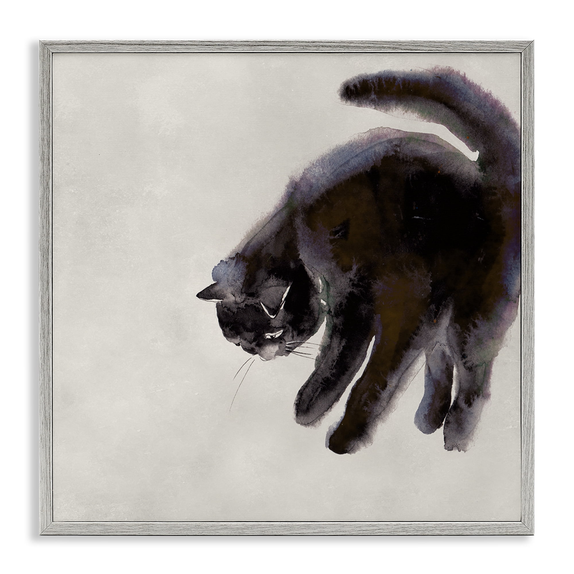 Stupell Industries Simple Cat Watercolor Animals Painting Gray Framed Art Print Wall Art, 24 x 24
