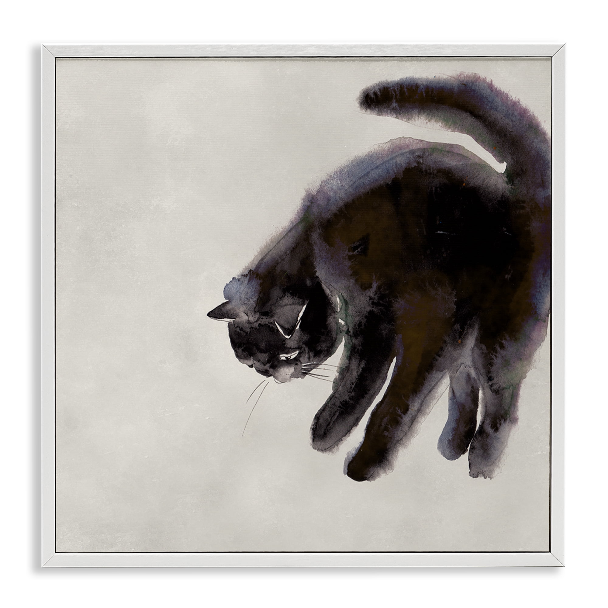 Stupell Industries Simple Cat Watercolor Animals Painting White Framed Art Print Wall Art, 12 x 12