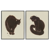 Stupell Industries Simple Cats on Beige Animals Painting Black Framed Art Print Wall Art, 11 x 14, Set of 2