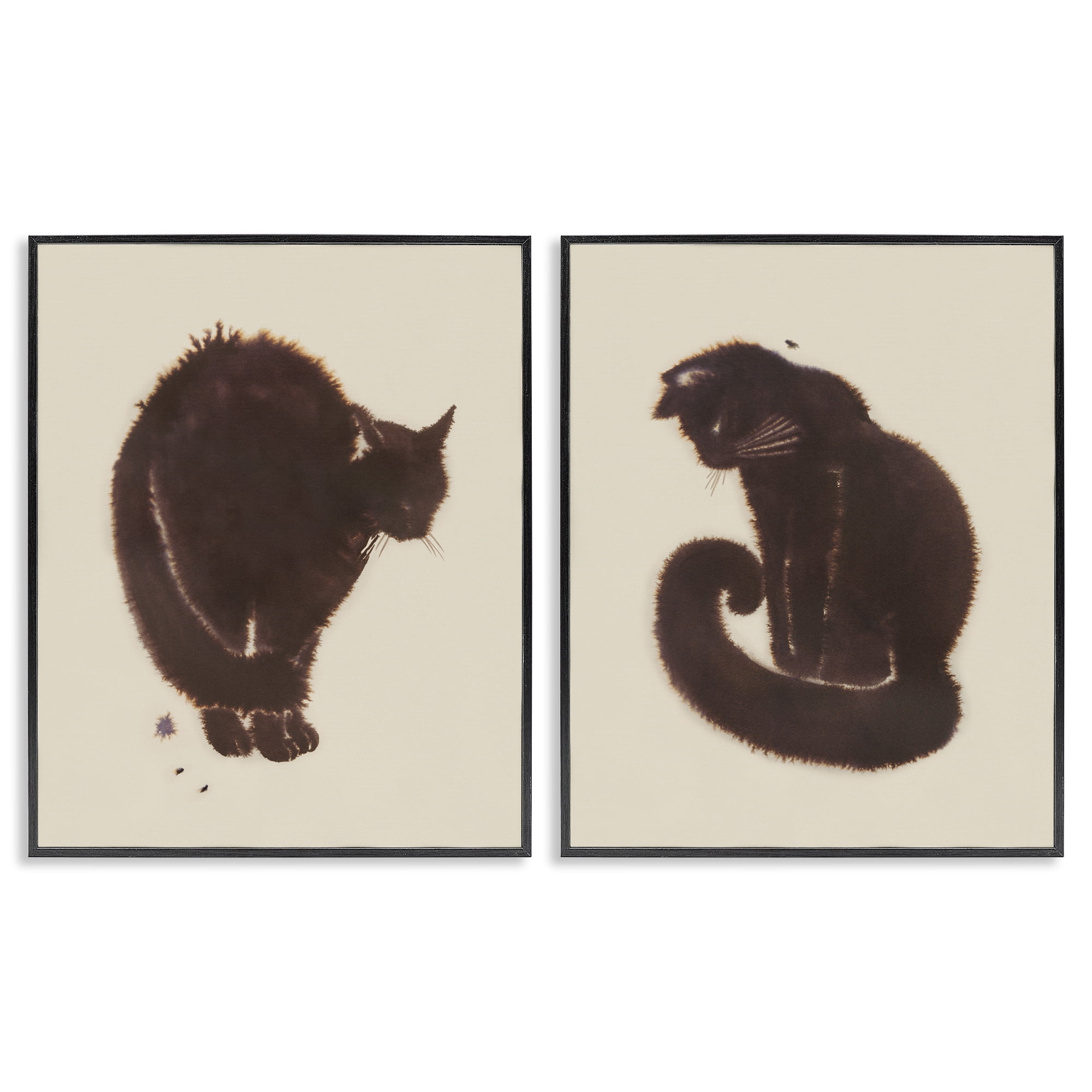 Stupell Industries Simple Cats on Beige Animals Painting Black Framed Art Print Wall Art, 24 x 30, Set of 2