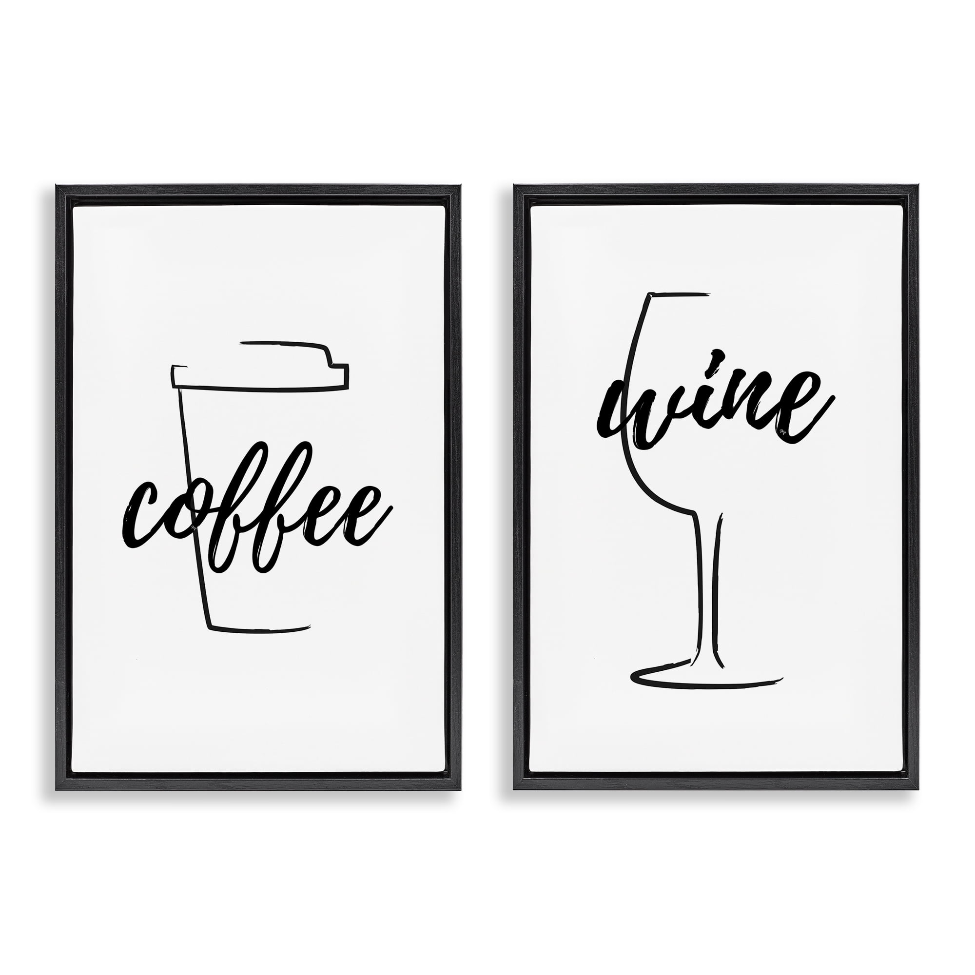 Stupell Industries Simple Coffee Wine Drawing Food & Beverage Painting Black Floater Framed Canvas Art Print Wall Art, 21 x 31, Set of 2