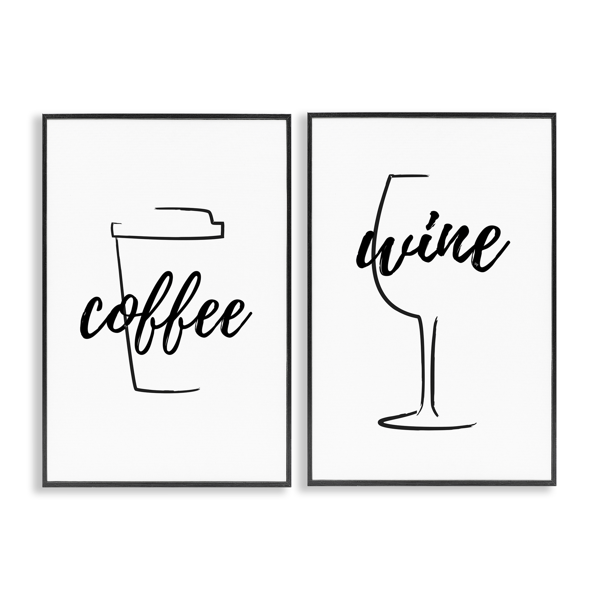 Stupell Industries Simple Coffee Wine Drawing Food & Beverage Painting Black Framed Art Print Wall Art, 12 x 18, Set of 2