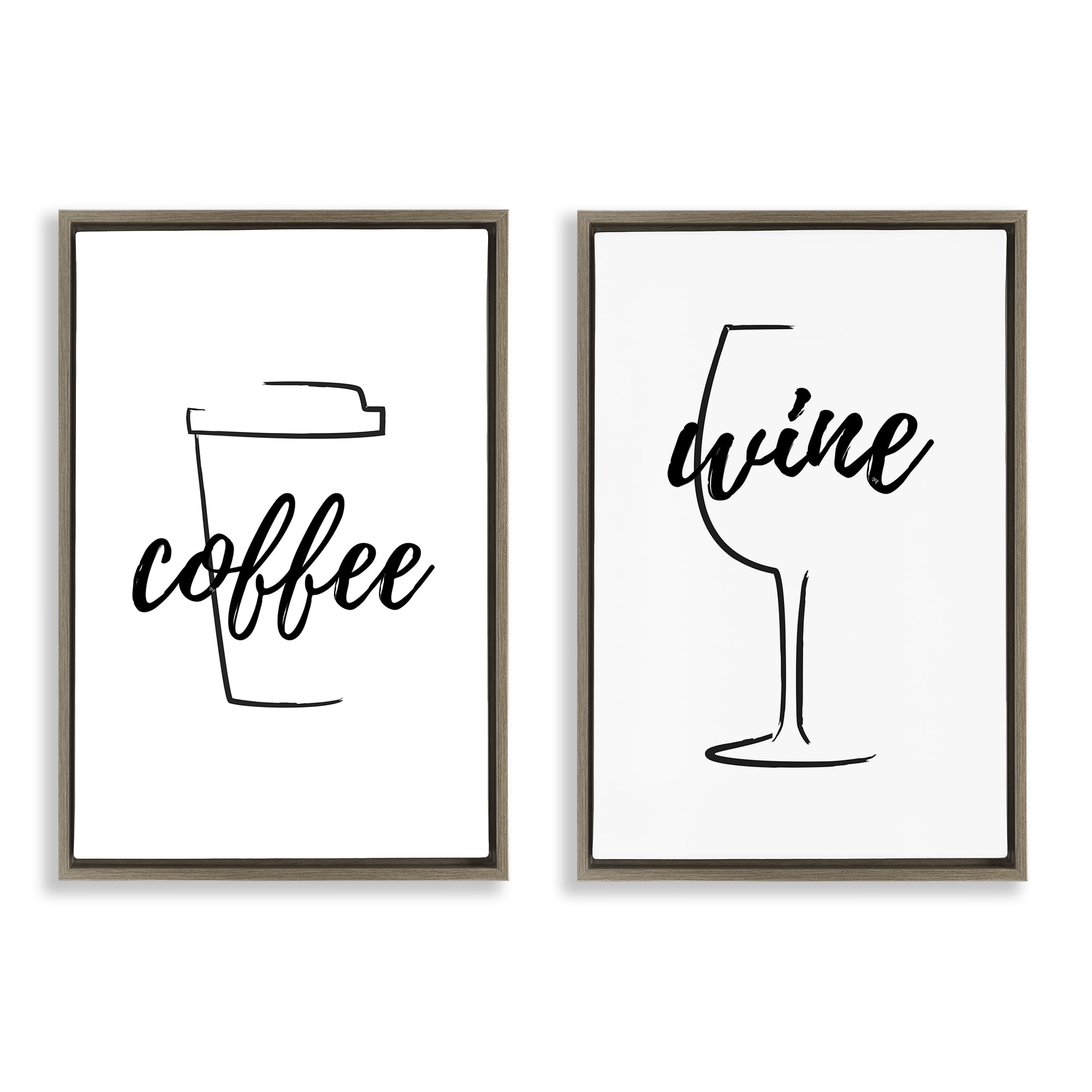 Stupell Industries Simple Coffee Wine Drawing Food & Beverage Painting Brown Floater Framed Canvas Art Print Wall Art, 17 x 25, Set of 2