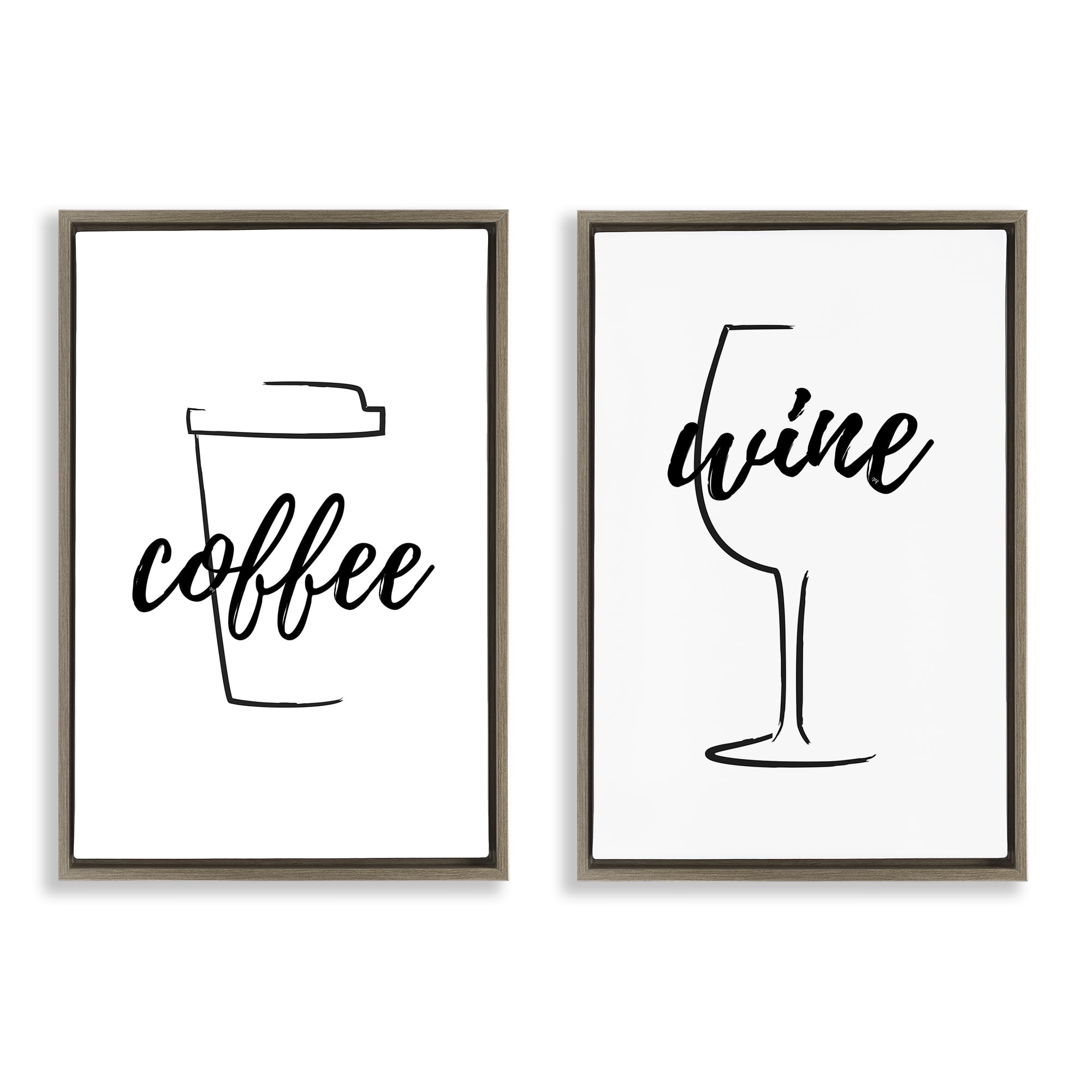 Stupell Industries Simple Coffee Wine Drawing Food & Beverage Painting Brown Floater Framed Canvas Art Print Wall Art, 21 x 31, Set of 2