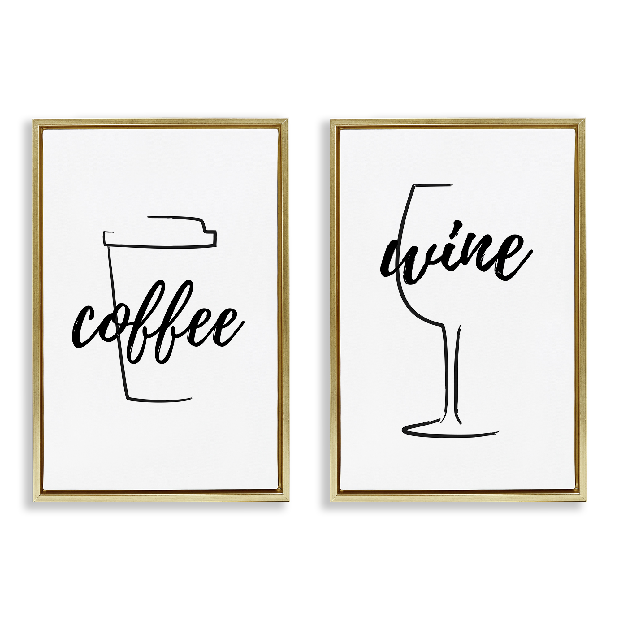Stupell Industries Simple Coffee Wine Drawing Food & Beverage Painting Gold Floater Framed Canvas Art Print Wall Art, 17 x 25, Set of 2